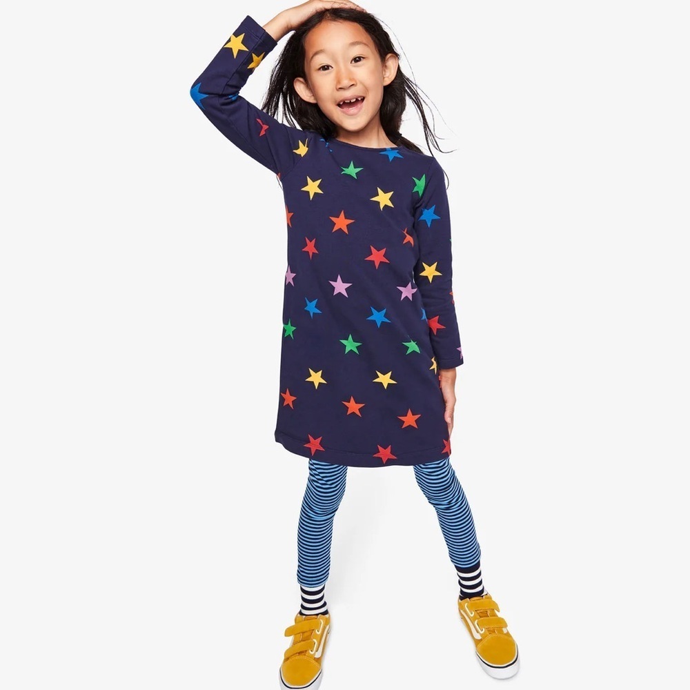 Primary‎ Girls 8-9 years Navy Blue Rainbow Stars Sweatshirt Dress Long Sleeve